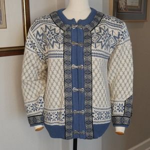 Dale of Norway Wool Setesdal Unisex Jacket in blue & white- size 42, XS EUC